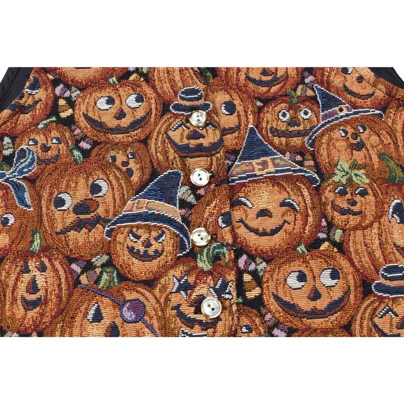 Casual Corner & Co Halloween Pumpkin Vest Size M Tapestry USA Cotton Blend - Picture 4 of 8